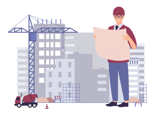 Engineer working at under construction site  Illustration