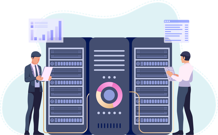 Engineer Working in Data Center Room  Illustration