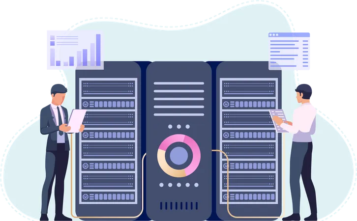 Engineer Working in Data Center Room  Illustration