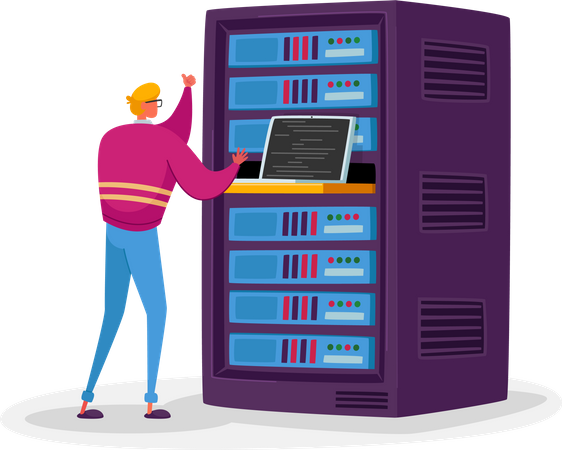 Engineer working in server room  Illustration