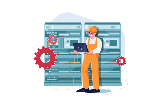 Engineer working in the server room  Illustration