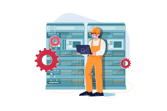 Engineer working in the server room  Illustration