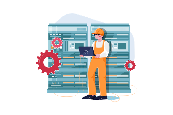 Engineer working in the server room  Illustration