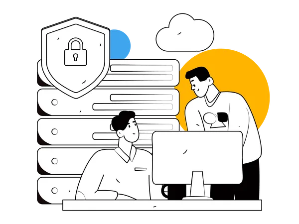 Engineer working on cloud server protection  Illustration