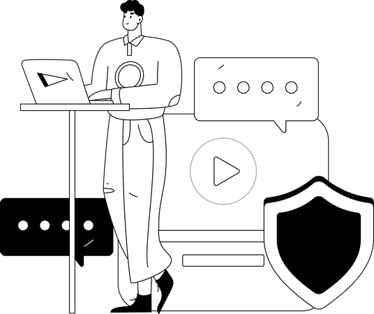 Engineer working on cloud server protection  Illustration