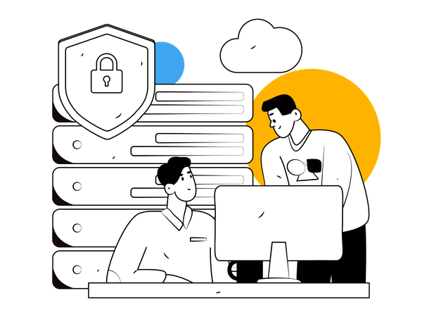 Engineer working on cloud server protection  Illustration