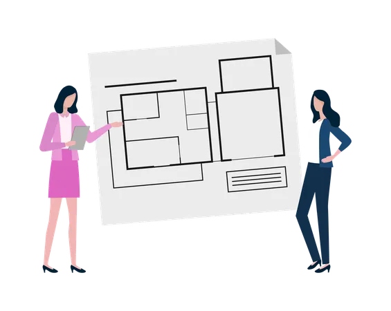 Scheme On Paper Vector Engineering And Construction Process People Thinking On New Ideas And Development Of Existing Project Engineers At Work Illustration