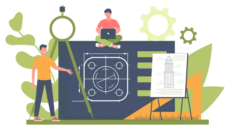 Engineer working on project Illustration