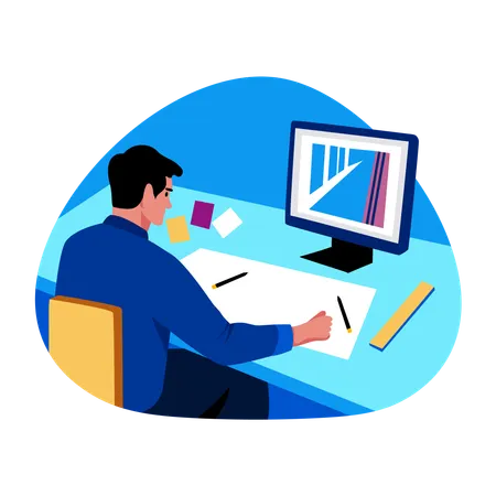 Engineer working on prototype  Illustration