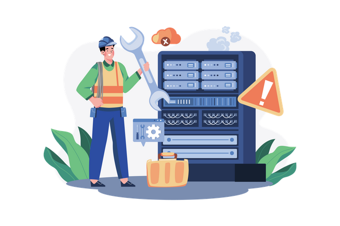 Engineer Working On Server  Illustration