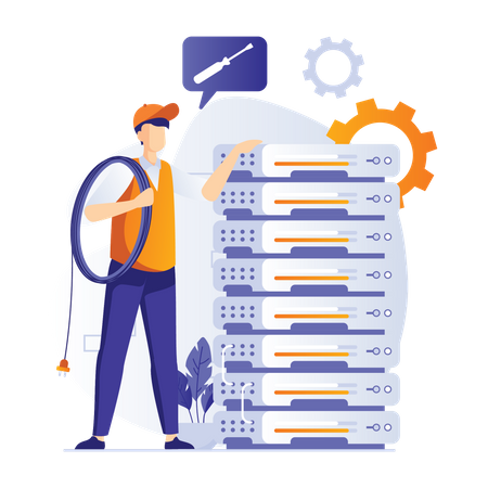 Engineer Working On Server  Illustration