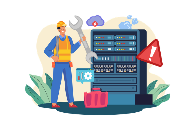 Engineer Working On Server  Illustration