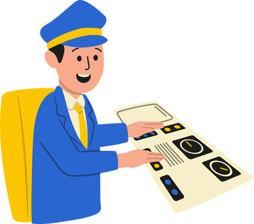 Engineer working on train control settings  Illustration