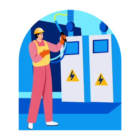 Engineer working on transformer repairing  Illustration