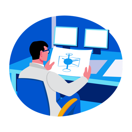 Engineer working with blueprint  Illustration