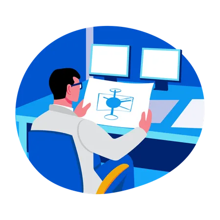 Engineer working with blueprint  Illustration