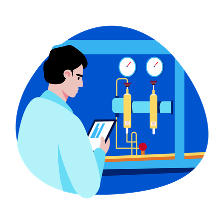 Engineer working with hydraulic system  Illustration