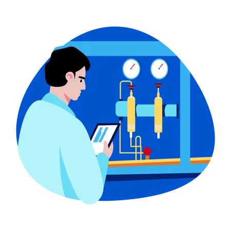 Engineer working with hydraulic system  Illustration