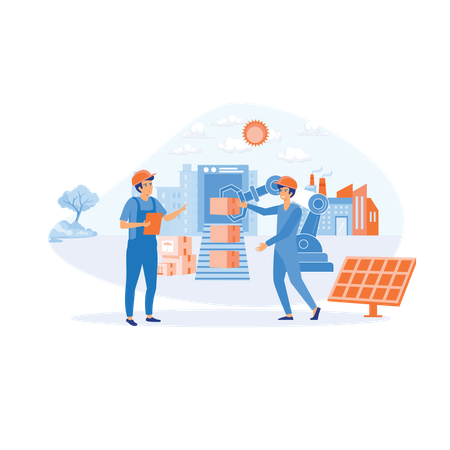 Engineer working with interactive interface  Illustration
