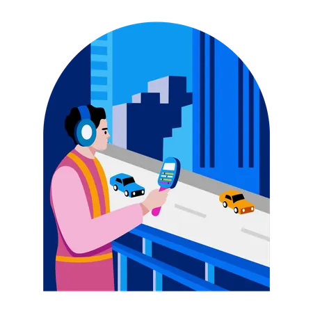 Engineer working with noise controller  Illustration