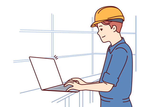Engineer works on laptop  Illustration