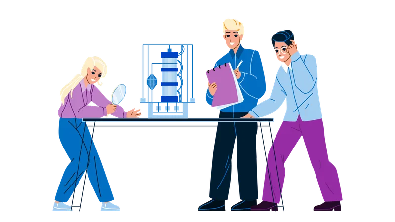 Engineering Laboratory Workers Developing Vector In Engineering Laboratory Engineers Man And Woman Development And Researching Innovative Technology Characters Flat Cartoon Illustration Illustration