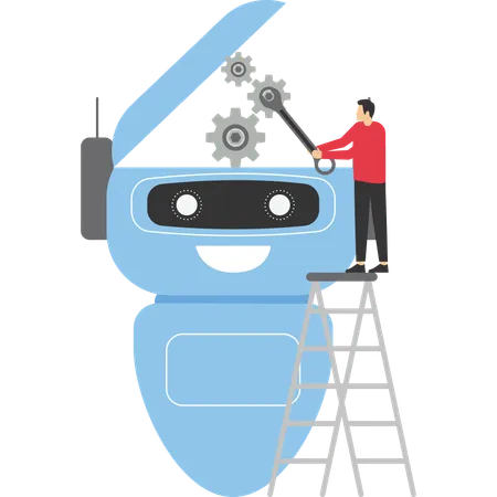 Engineering Of AI Technology Fix Robot Illustration