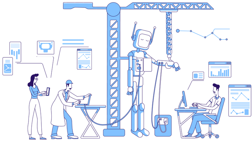 Engineering team making robot  Illustration