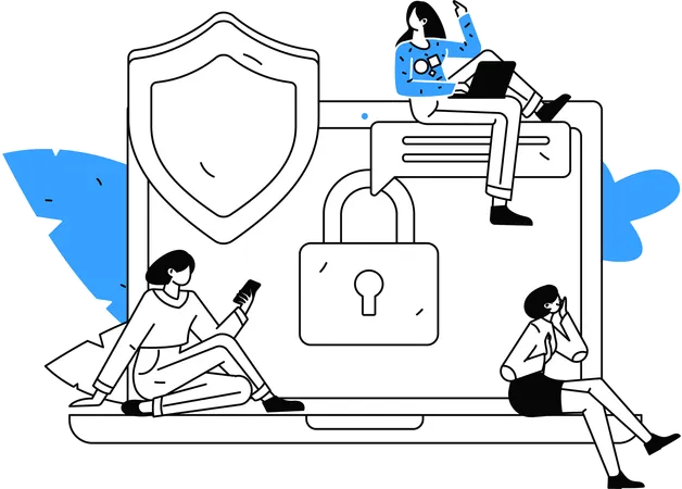 Engineers analyzing data security  Illustration