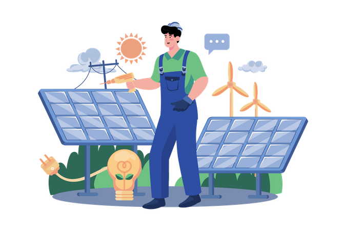 Engineers Are Installing Solar Power  Illustration