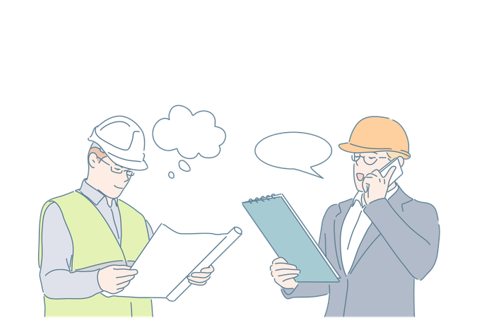 Engineers are working on construction plans  イラスト
