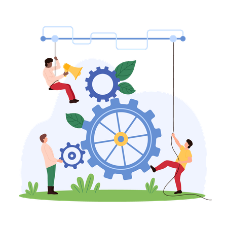Engineers Assembling Large Gears  Illustration