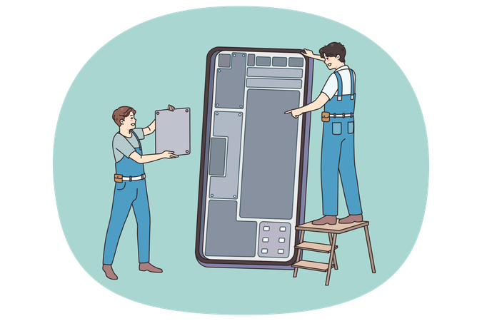 Engineers repair broken cellphone gadget  Illustration