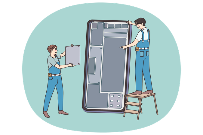 Engineers repair broken cellphone gadget  Illustration