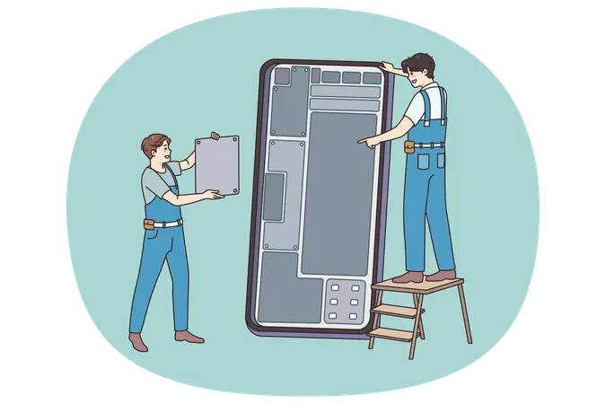 Engineers repair broken cellphone gadget  Illustration
