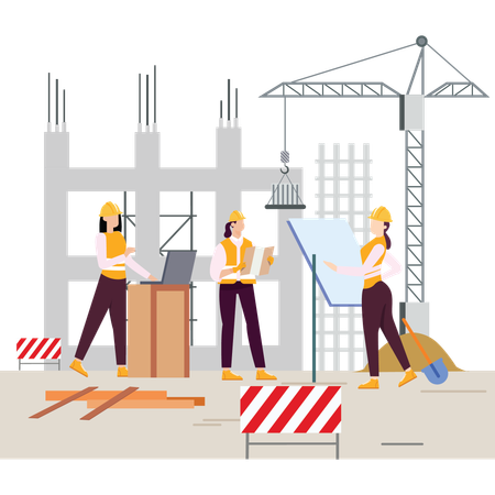 Engineers standing at construction site  Illustration