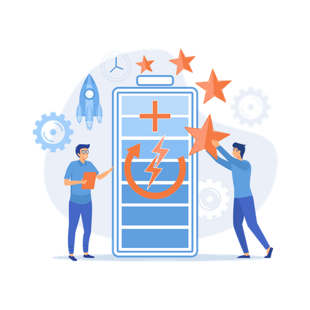 Engineers with battery charging  Illustration