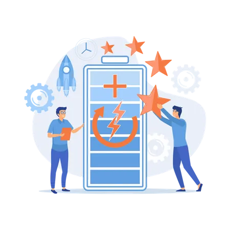 Engineers with battery charging  Illustration