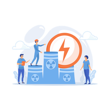 Engineers working at nuclear power plant reactors releasing energy  Illustration