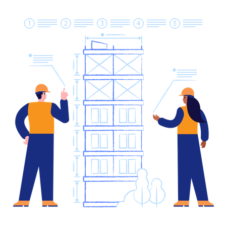 Engineers works with blueprints  Illustration