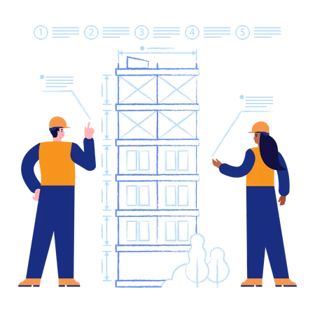 Engineers works with blueprints  Illustration