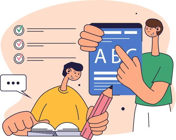 Englischlehrer unterrichtet Kinder im Unterricht  Illustration