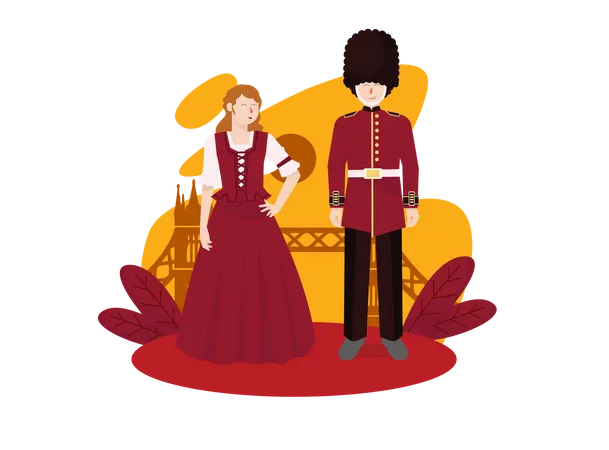 English couple in traditional clothes Illustration
