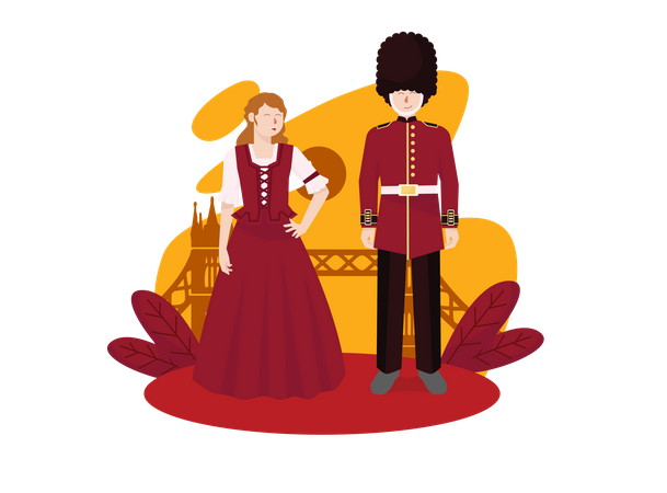 English couple in traditional clothes  Illustration