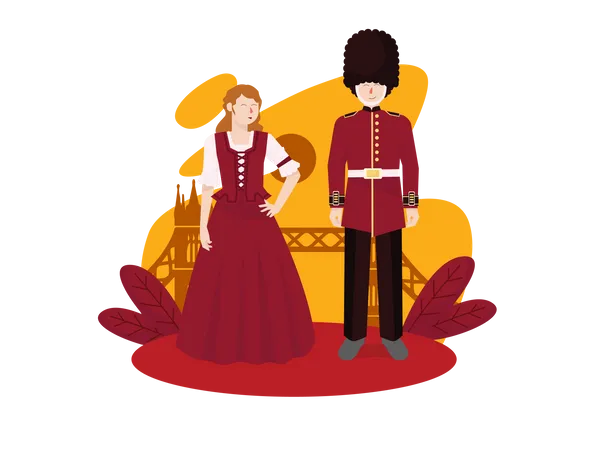 English couple in traditional clothes  Illustration