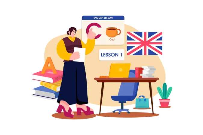 English teacher giving lesson in classroom Illustration