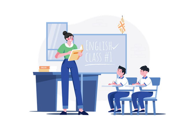 English teacher teaching in class  Illustration