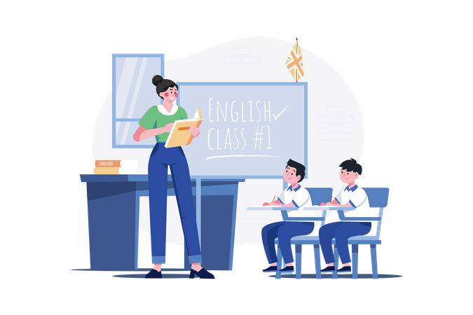English teacher teaching in class  Illustration