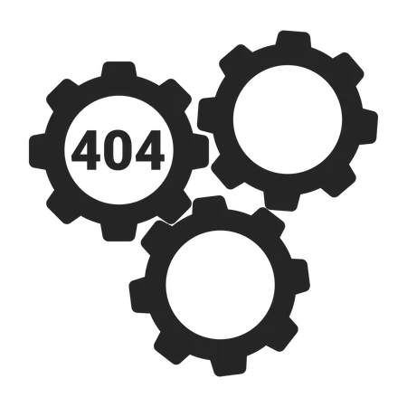 Engranajes ruedas dentadas negro blanco error 404 mensaje flash  Ilustración