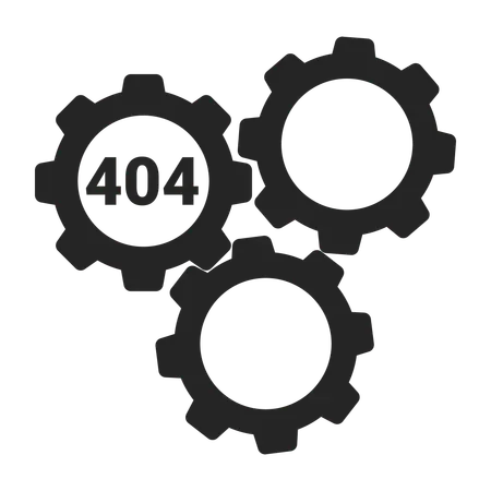 Engrenages, roues dentées, message flash d'erreur 404 noir et blanc Illustration